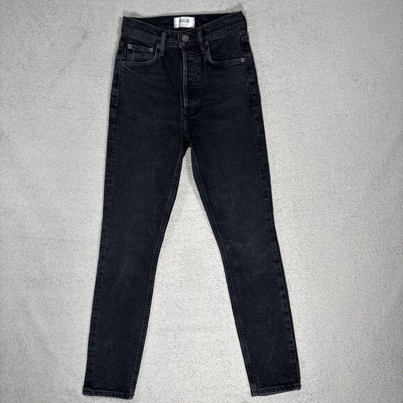 Agolde Jeans Women’s Size 23 Nico High Rise Skinny Black Button Fly Grunge Emo - Picture 1 of 14